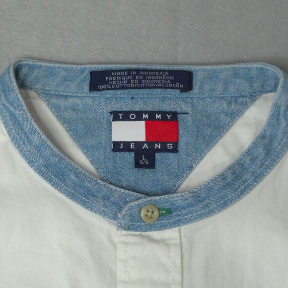 Tommy Jeans Mens Band Collar Button Front Shirt Large Off White - Picture 5 of 7
